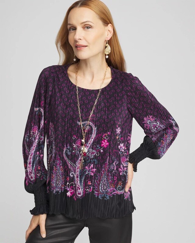 Paisley Crinkle Long Sleeve Top - image 1